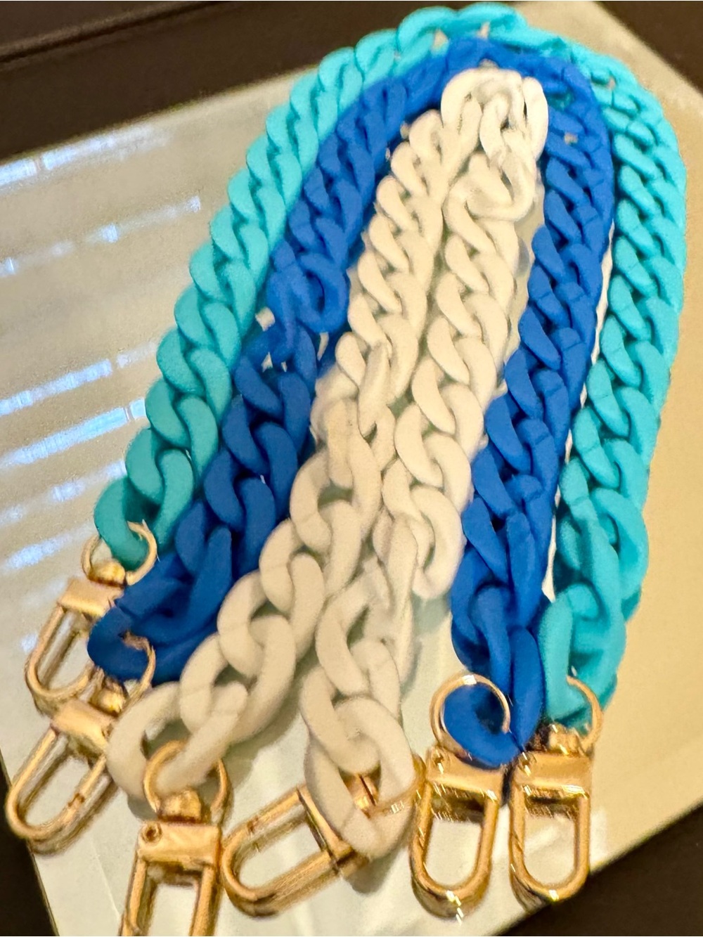Trio Matte Slim Handbag Chain White, Teal and Blue Brand New